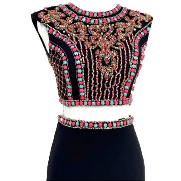 JOVANI 2-piece Black Beaded Mozaic Rhinestones Evening Gown Size 4 - Picture 3 of 14